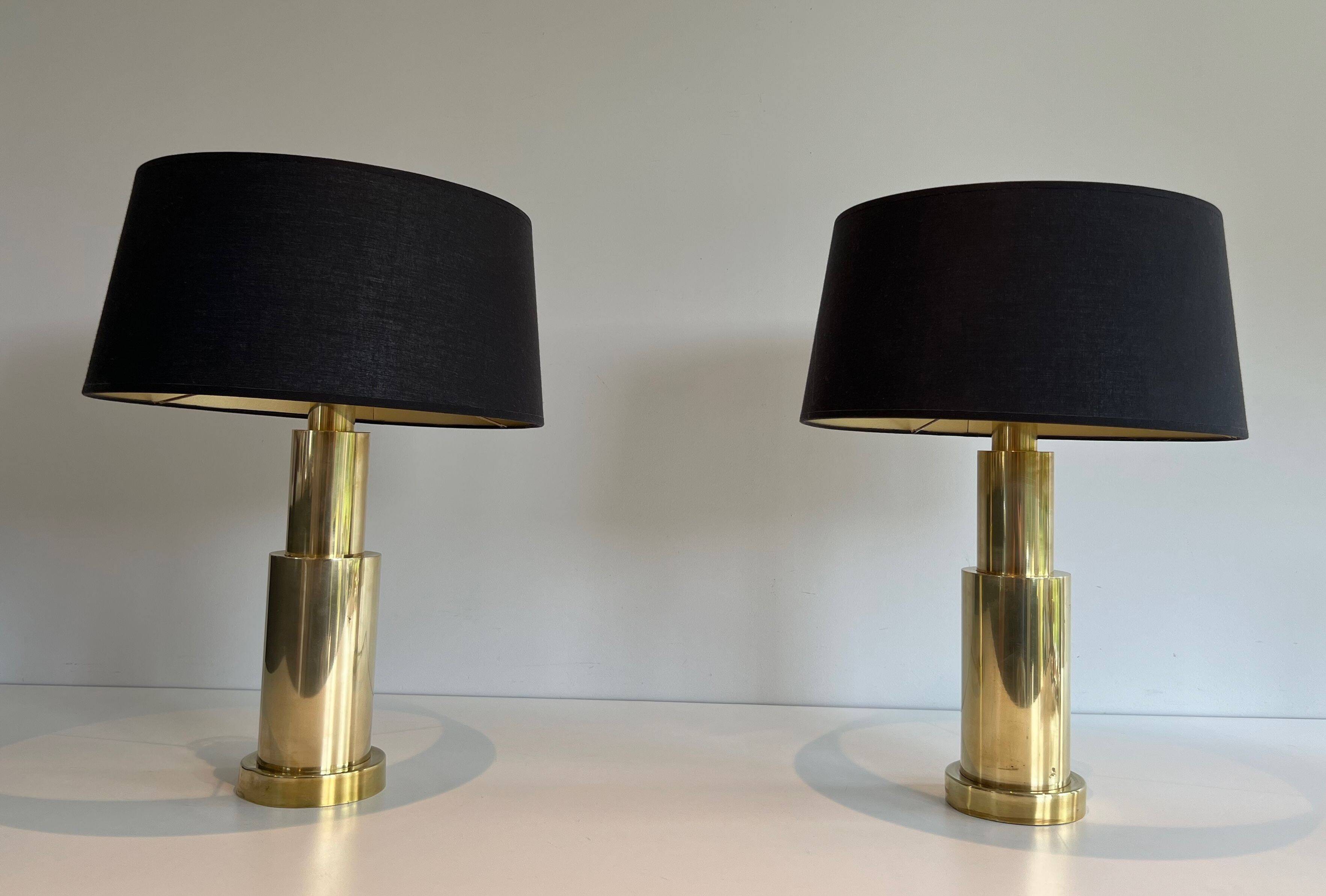 Paire de lampes modernistes en laiton