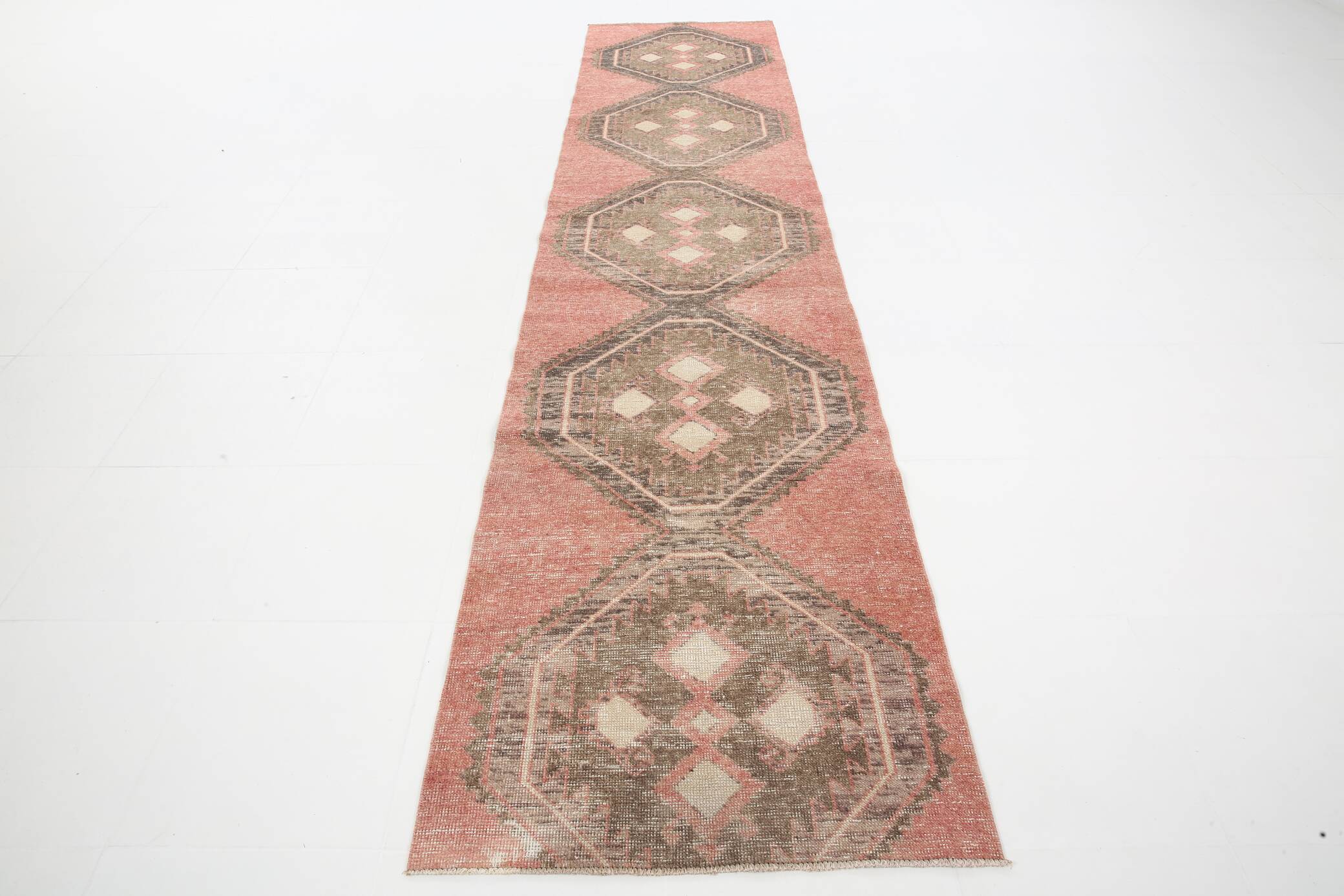 3x12 Soft Pastel Pale Red Turkish Vintage Runner Rug