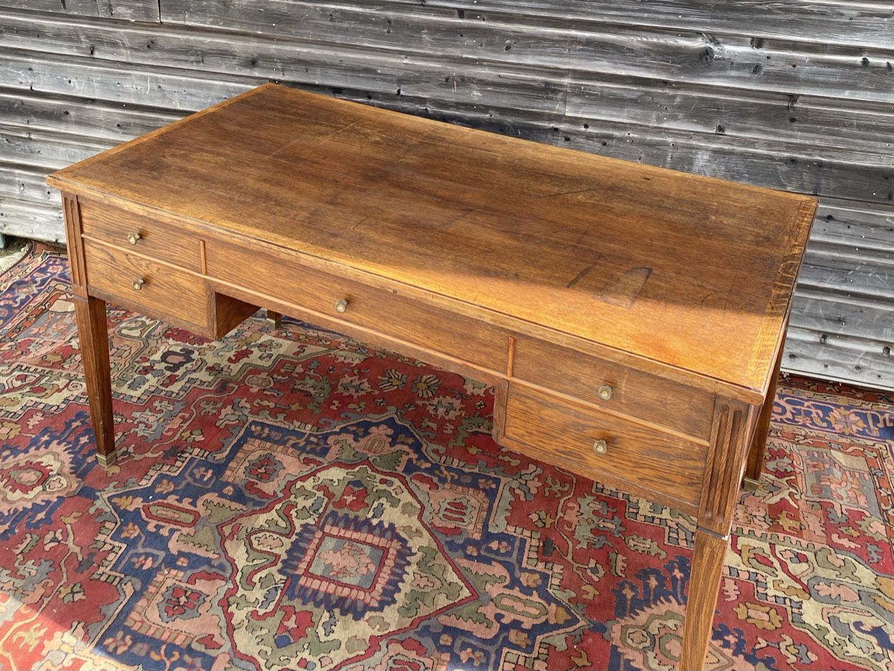 Flat desk double face in natural wood style  Louis XVI XIX eme century