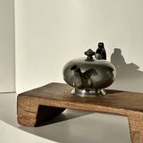 Small teapot, pewter coffee pot flattened oval shape