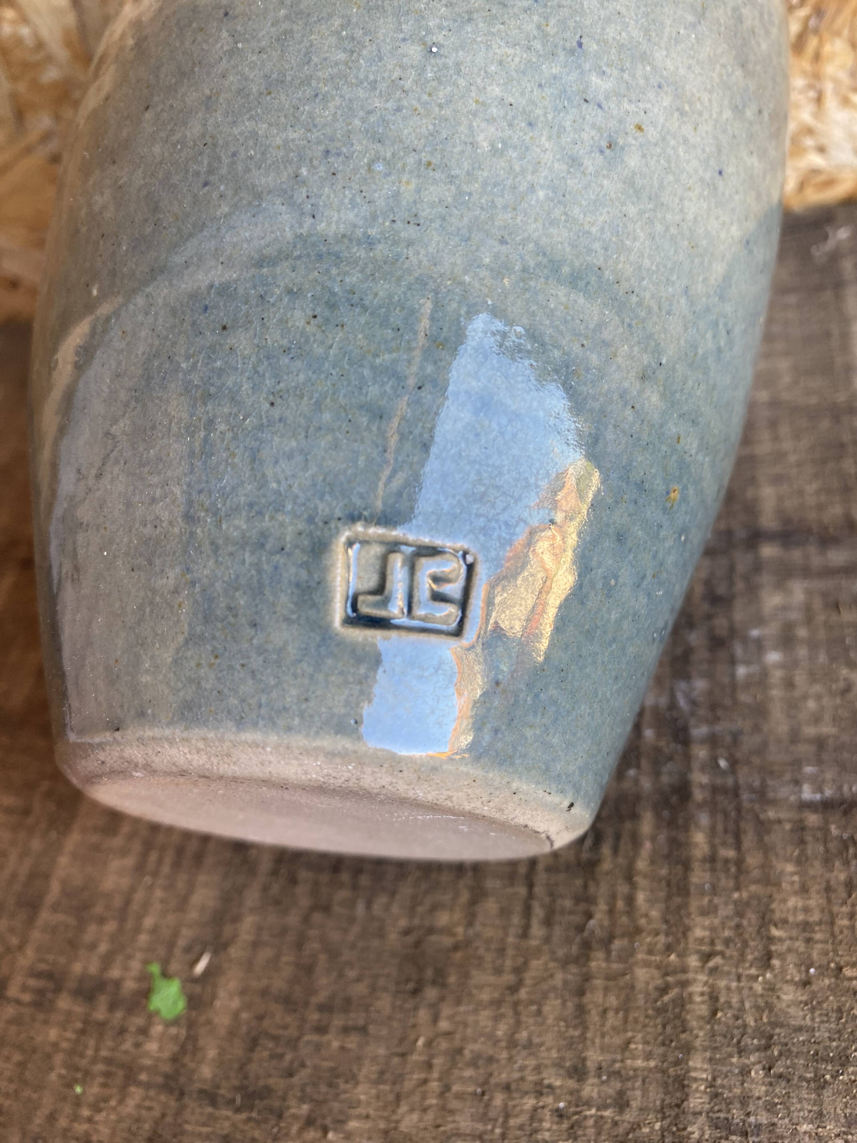 Ancient Vase JACKY COVILLE Glazed Stoneware Blue Vintage #D987