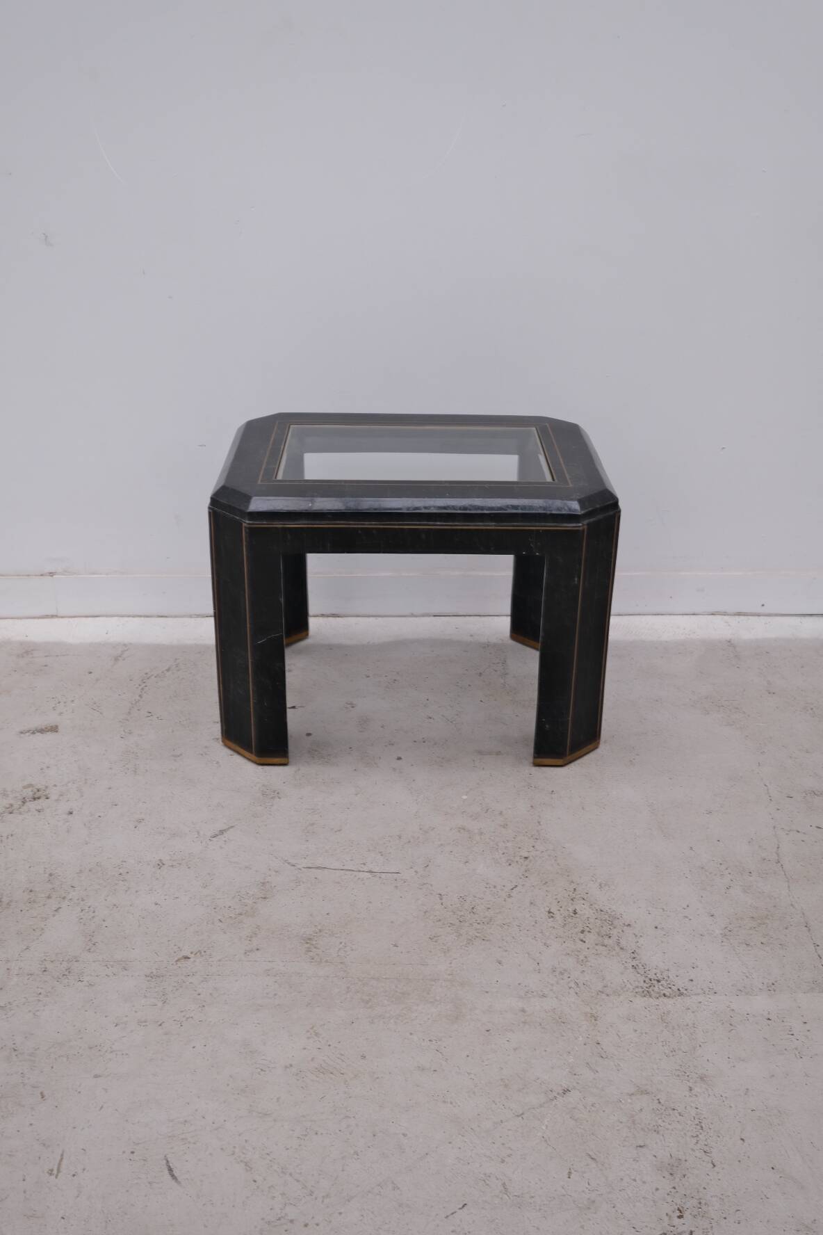 Tessellated green marble, glass and brass side table, 1960