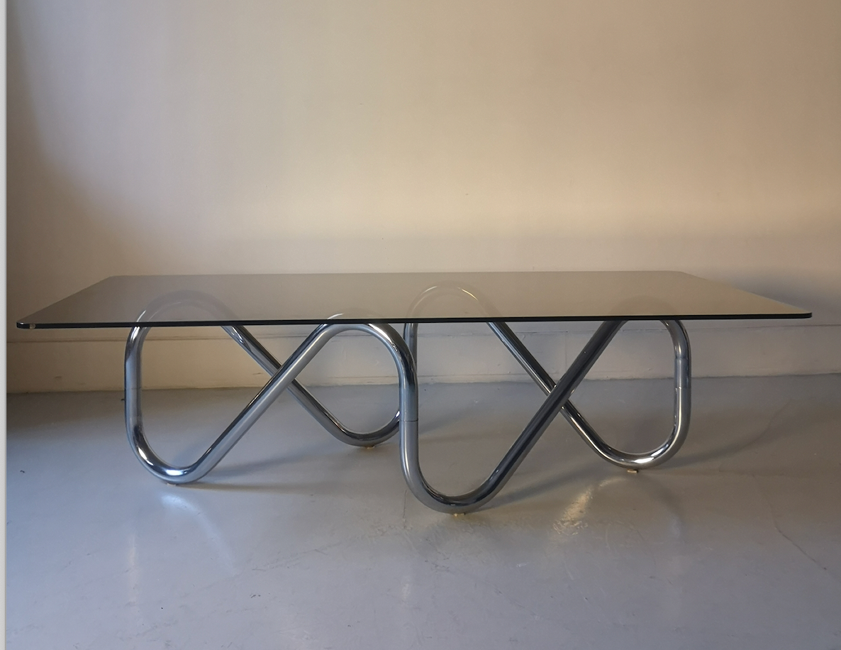 Wave coffee table in smoked tempered glass, 1970