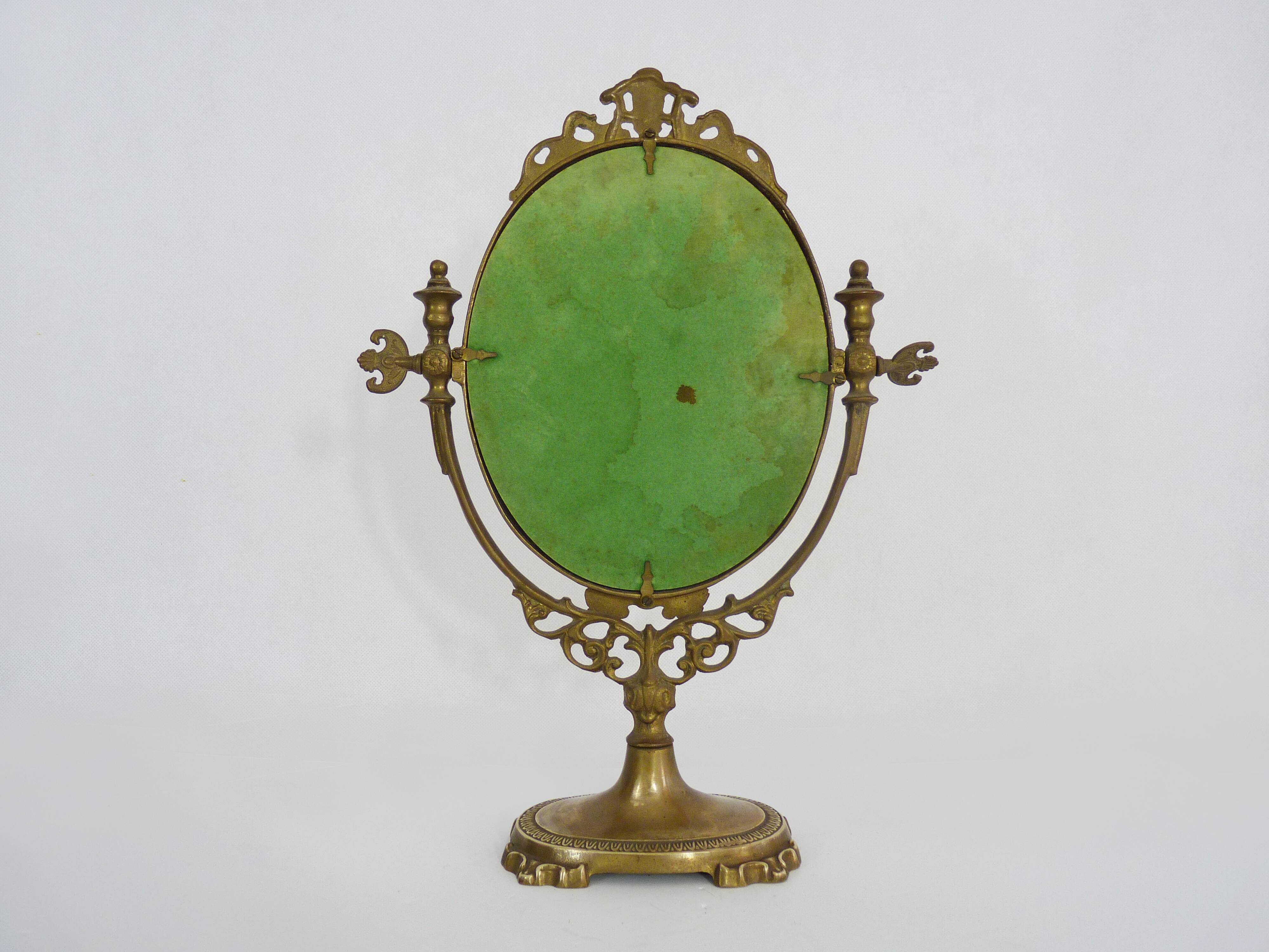 Antique psychedelic table mirror in brass, Louis XV style - 39x29cm