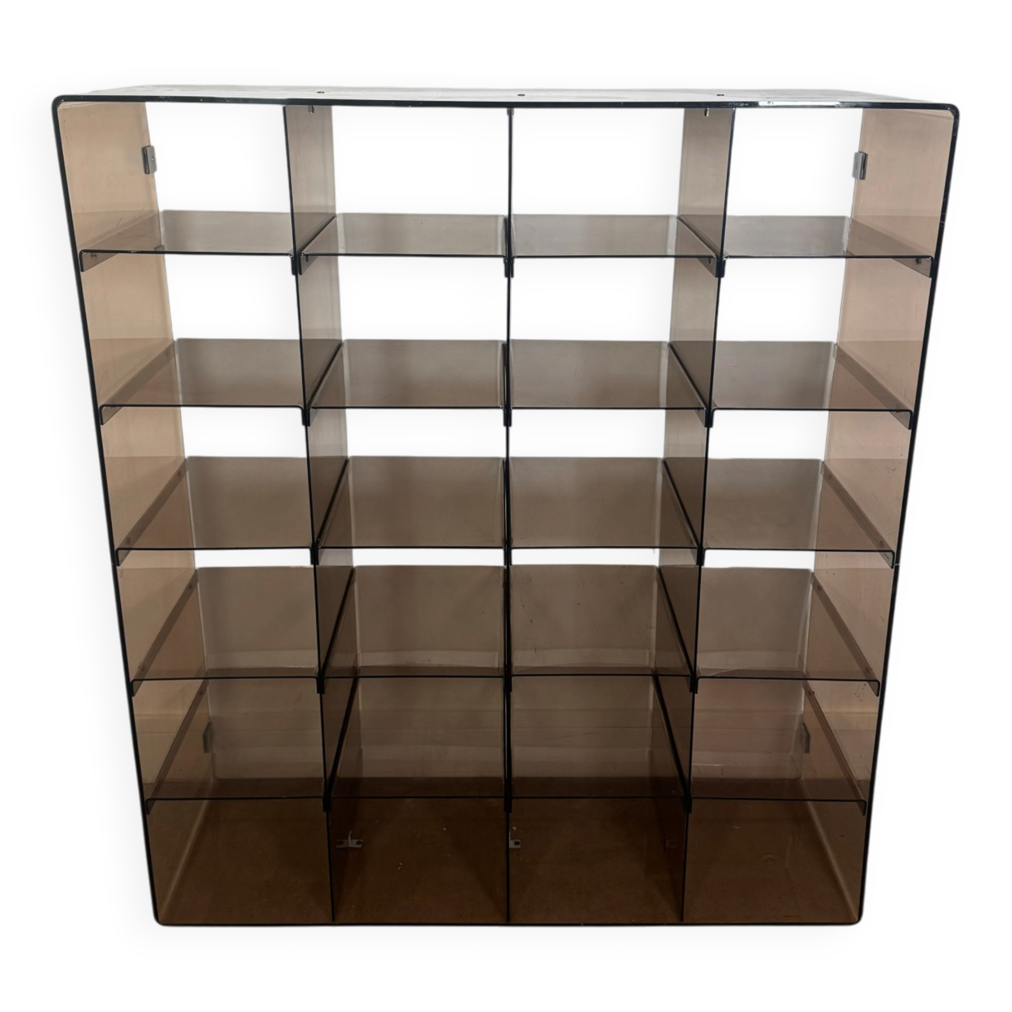 Shelf - library with 24 smoked plexiglass compartments by Michel Dumas