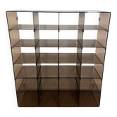 Shelf - library with 24 smoked plexiglass compartments by Michel Dumas