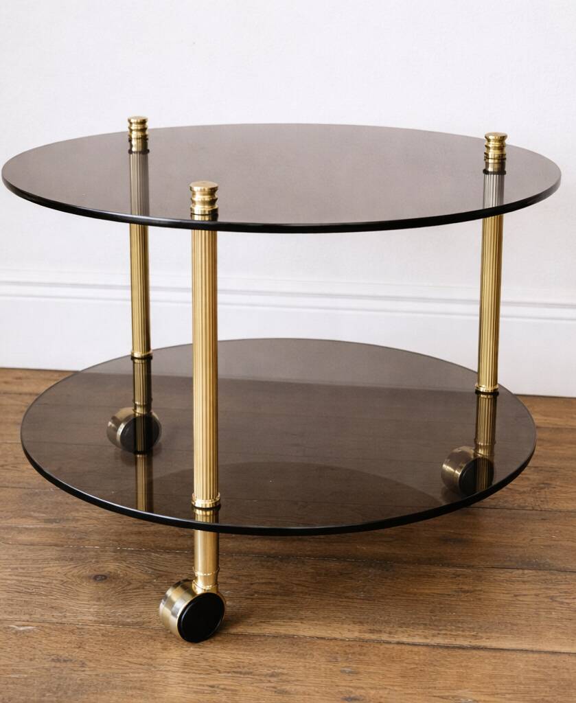 Table desserte laiton et verre-roulettes — style Art Déco