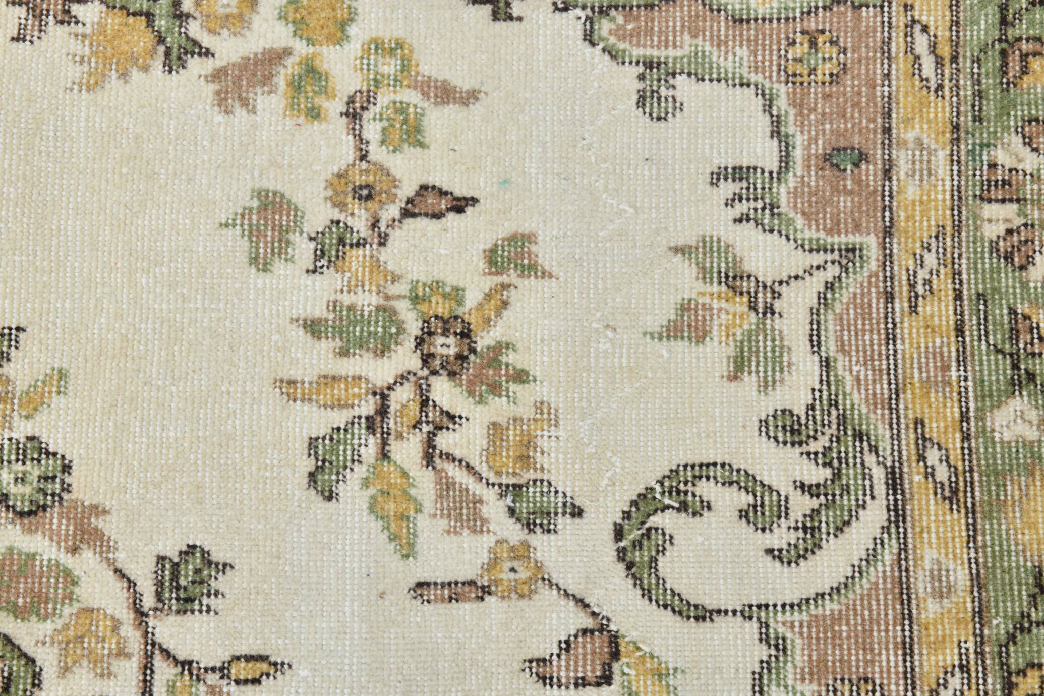 6x10 Beige & Green Geometric Pattern Anatolian Vintage Rug, 185x296 Cm