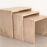 Nesting coffee tables in travertine stone from the 1970