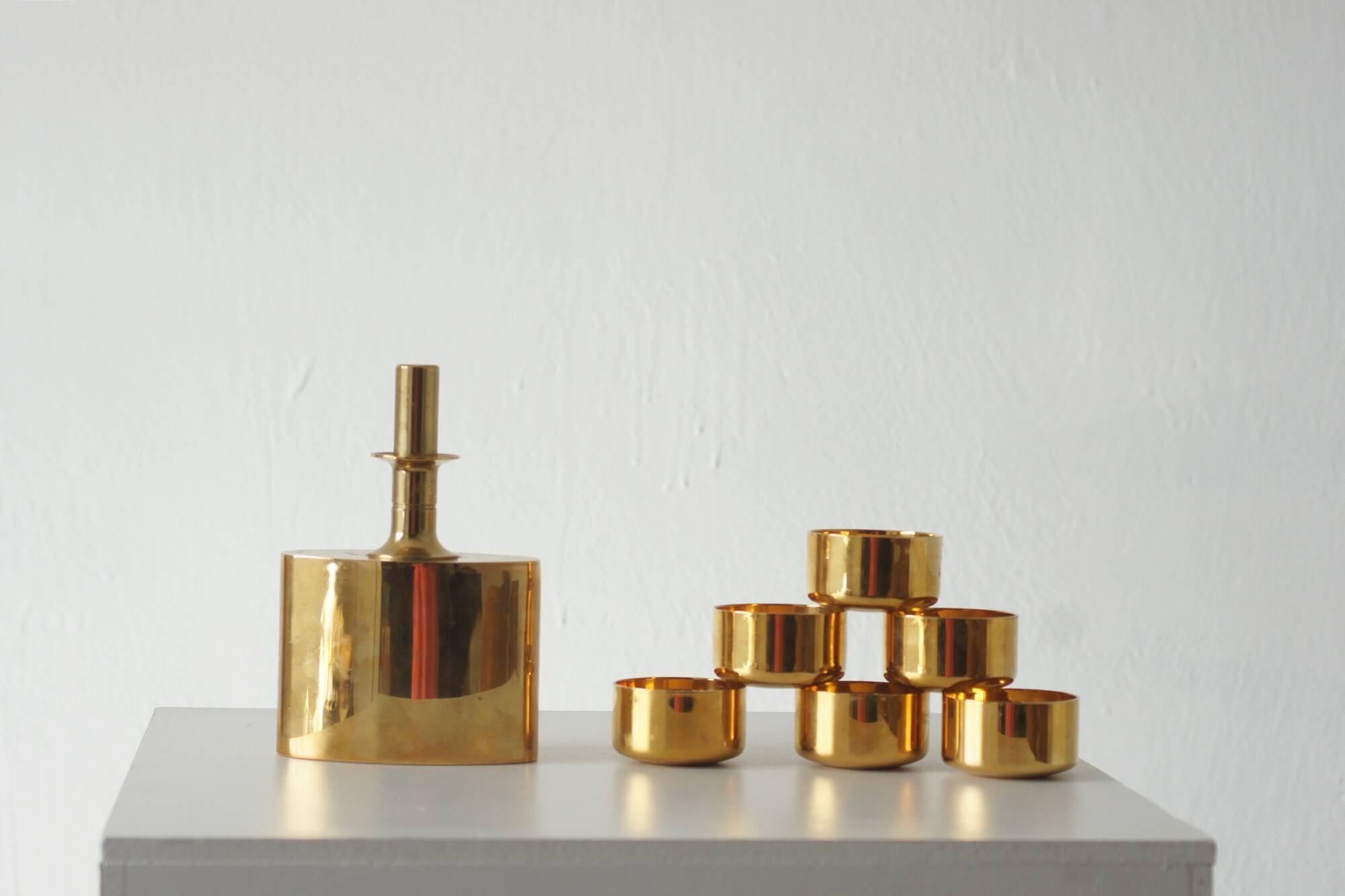Gold-Plated Brass Set by Pierre Forssell for Skultuna, Sweden, 1970s, Set o