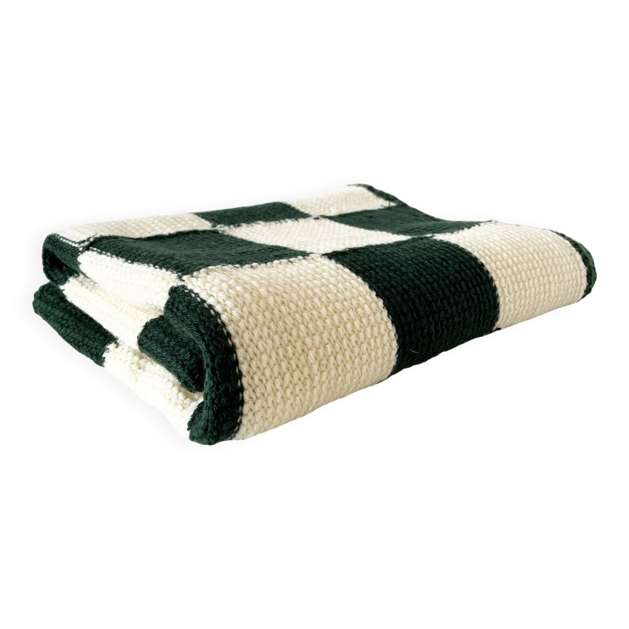Handmade knitted wool vichy blanket