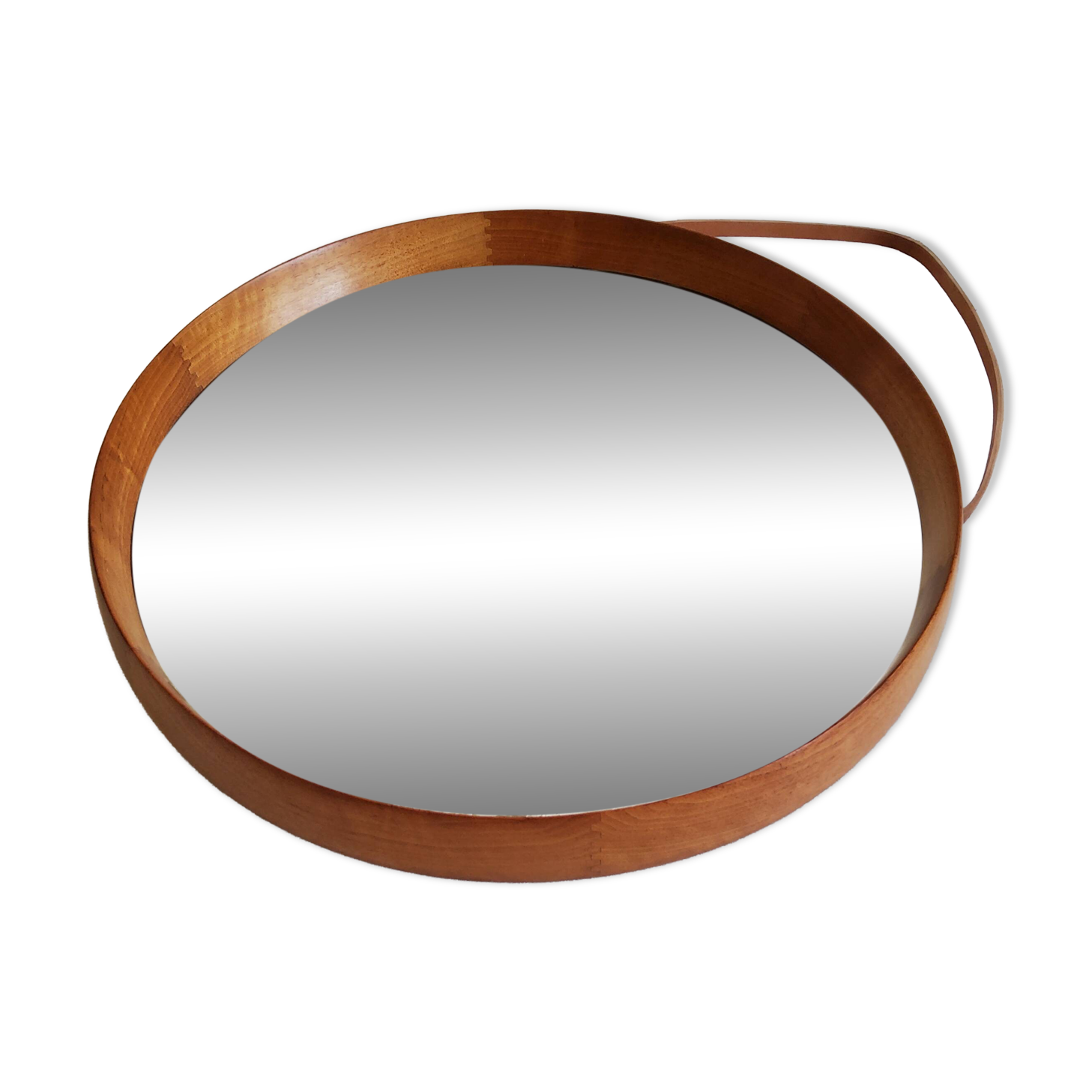 Round teak mirror by Uno and Osten Kristiansson for Luxus Vittsjö, Sweden.