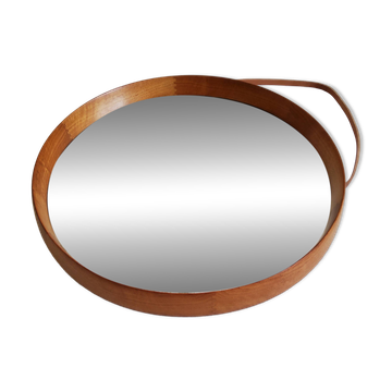 Miroir rond en teck par Uno et Osten Kristiansson pour Luxus Vittsjö, Suède