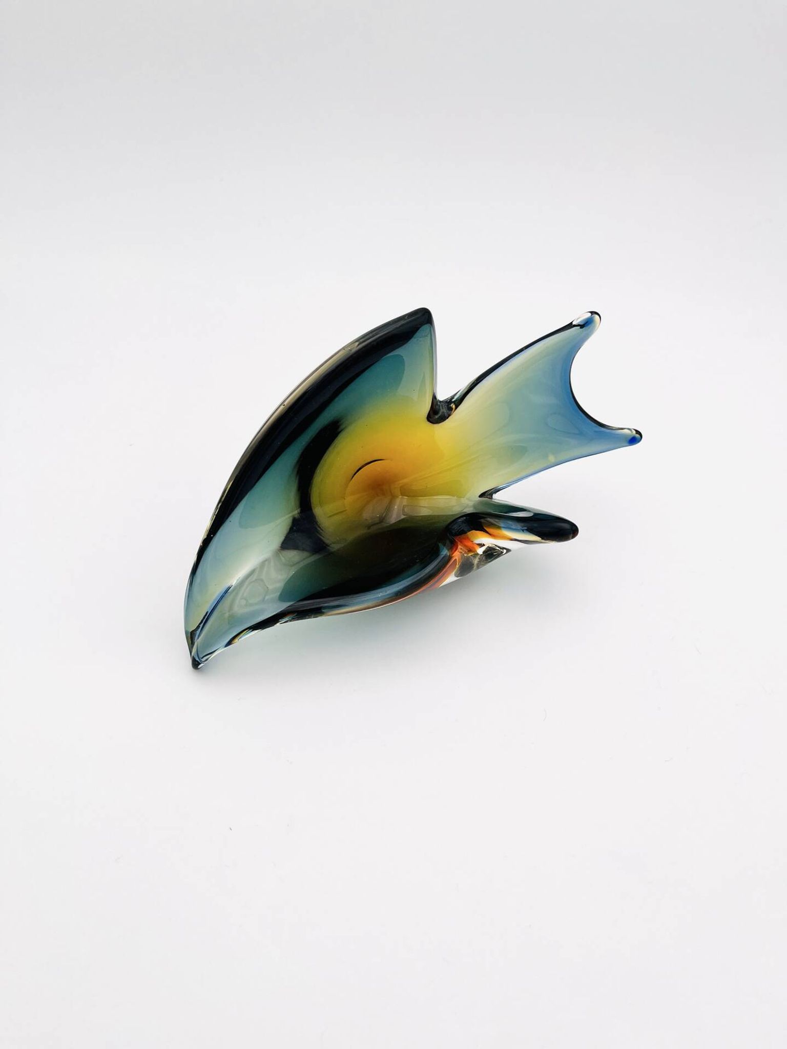 Pocket Vase Flavio Poli Murano Crystal Sommerso Blue Petrol Amber 21cm