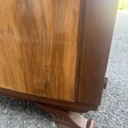 Art Deco bedside table in flamed walnut, marble top – 1930s