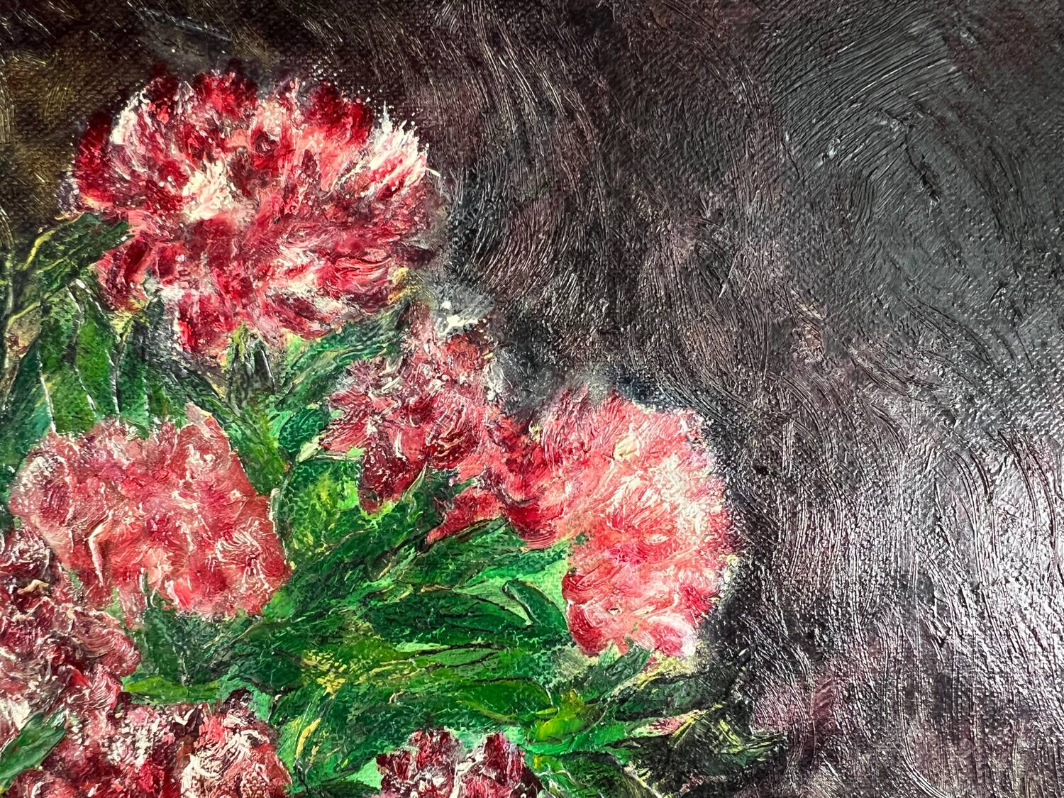 Painting painting bouquet of red peony flowers