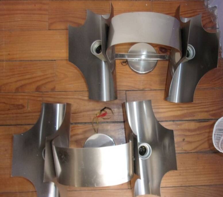 Vintage Space Age wall sconces 1970 2 lights – stainless steel