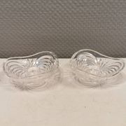 A set of beautiful rock crystal glass candle holders from Swedish Orrefors. Estimated 1970s.