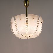 J.T. Kalmar Petite curved suspension basket, brass and glass, Austria, 1950s
