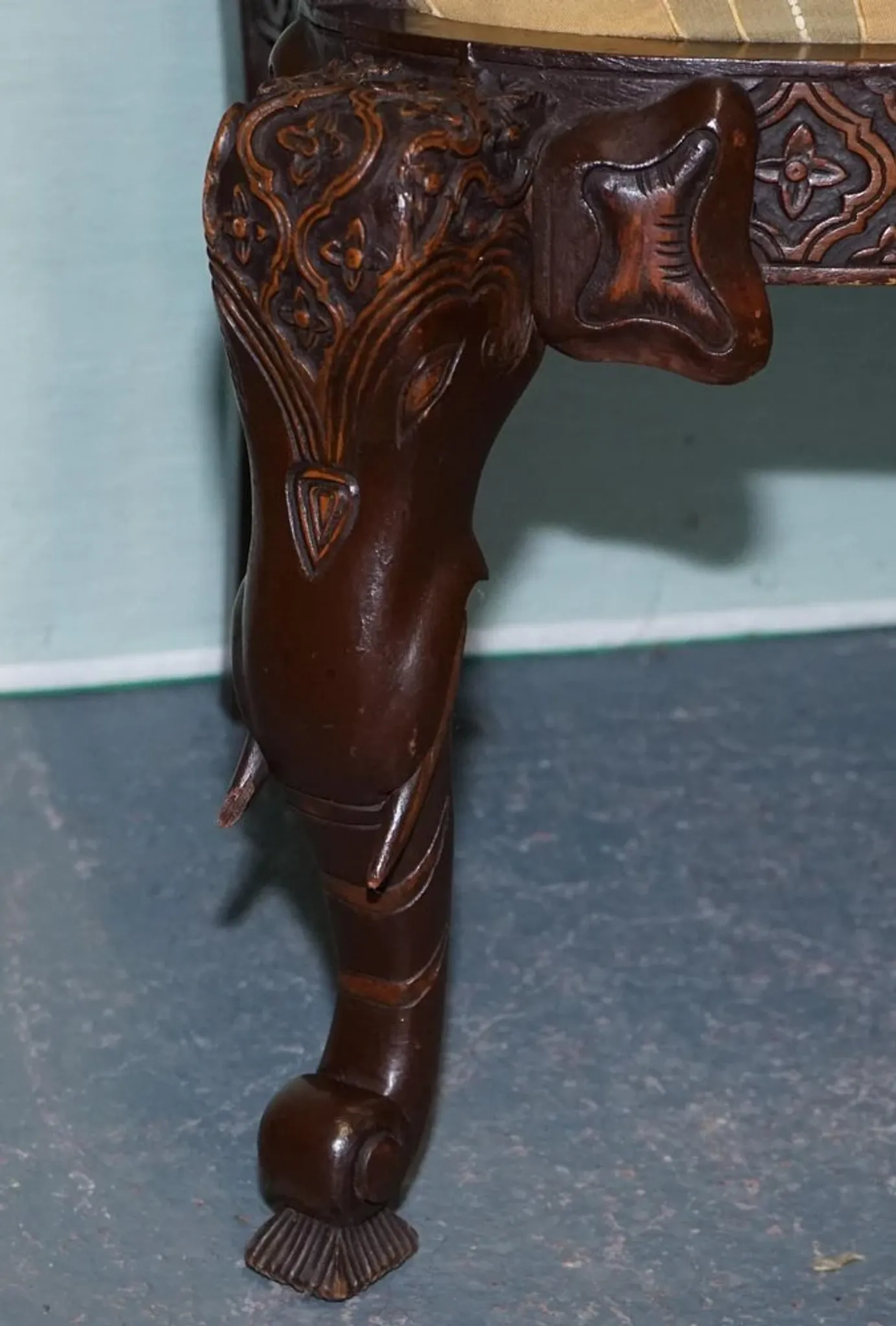 Heavily Carved Anglo-Indian Wooden Armchair