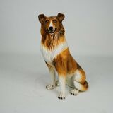 Large Italian Ceramic Sitting Collie Dog Sculpture, 1970s