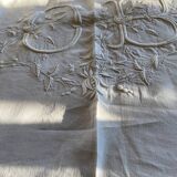 Linen sheet with OB monogram and embroidery