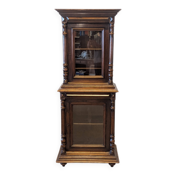 Two-body display cabinet in oak, Henri II style.