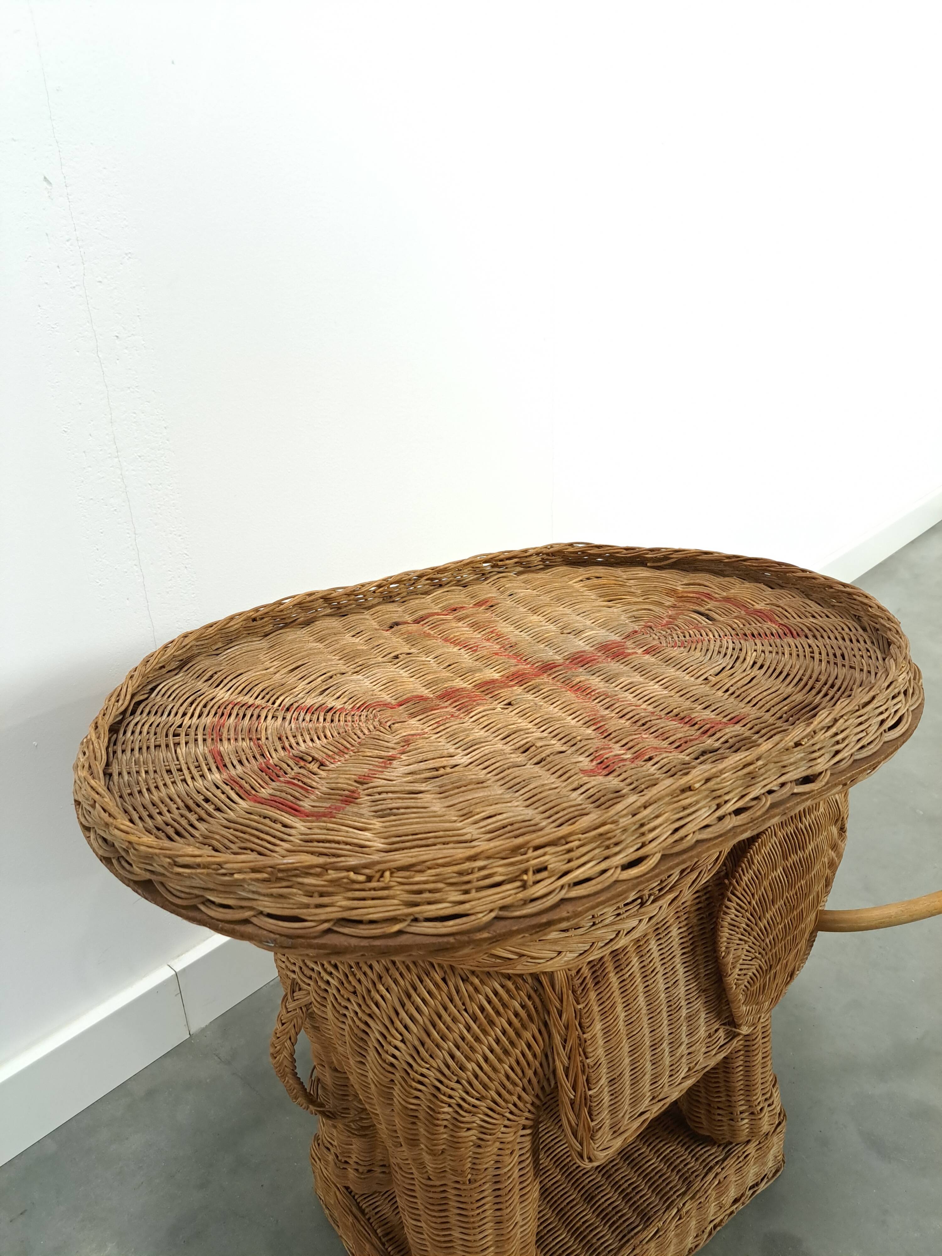 Rattan elephant table vintage side table