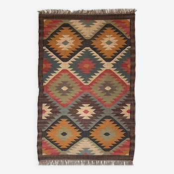 3 x 5, Handmade Jute-Wool Kilim Rug, Kilim Carpet, 90x150Cm