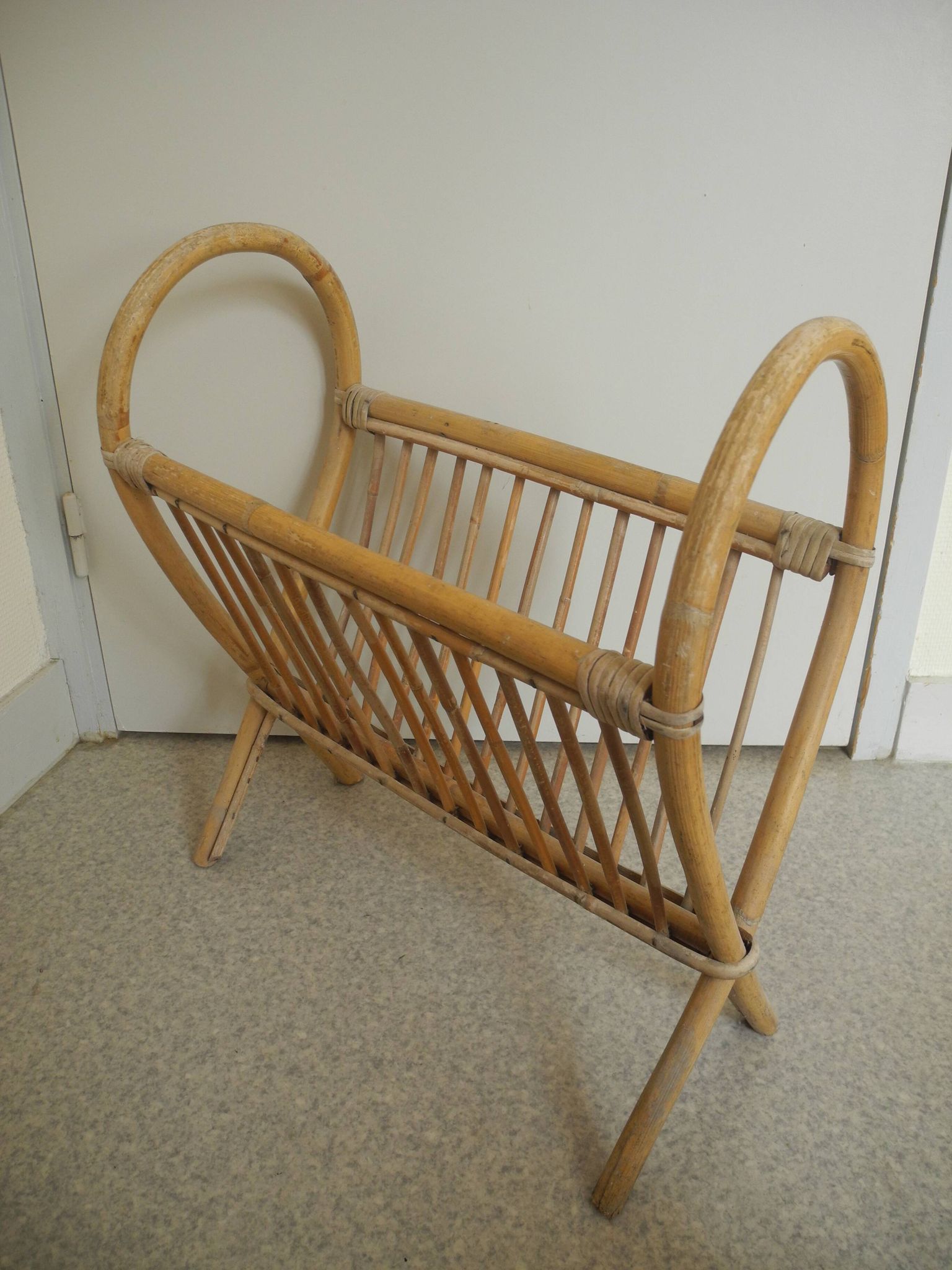 vintage rattan magazine rack