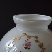 Pair of Vintage White Milk Glass Lamp Shades With Pink Roses & Gold Foliage