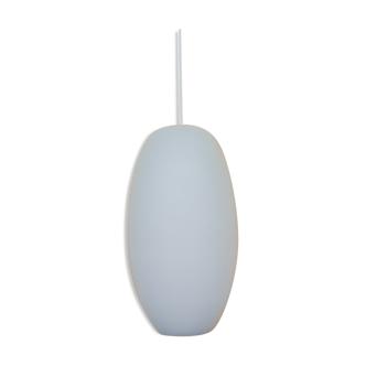 Oval pendant light in white opaline 1960