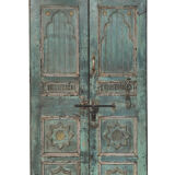 Old indian door green piece and patina of origin 120x20x200cm
