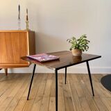 wooden coffee table and 70s design compass legs