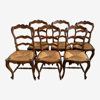 6 chaises en bois et assise en paille