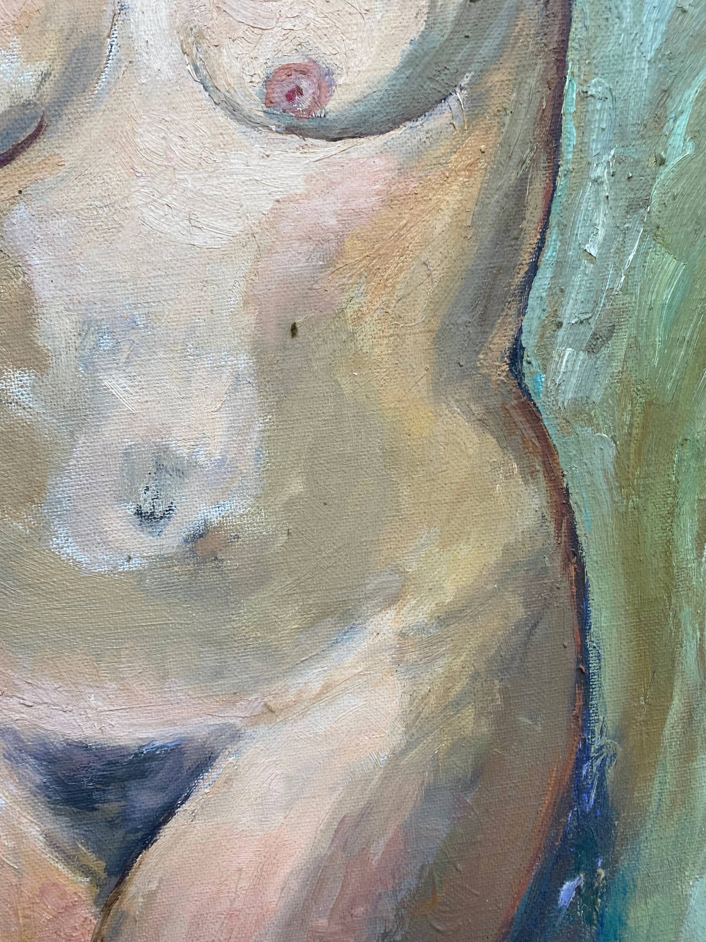 Painting "reverie" hst nude workshop jacquelin gaeremynck school of leers 1950