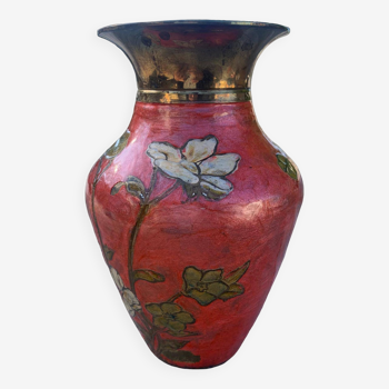 Vase en émaux cloisonnés à décor floral venant d'Inde