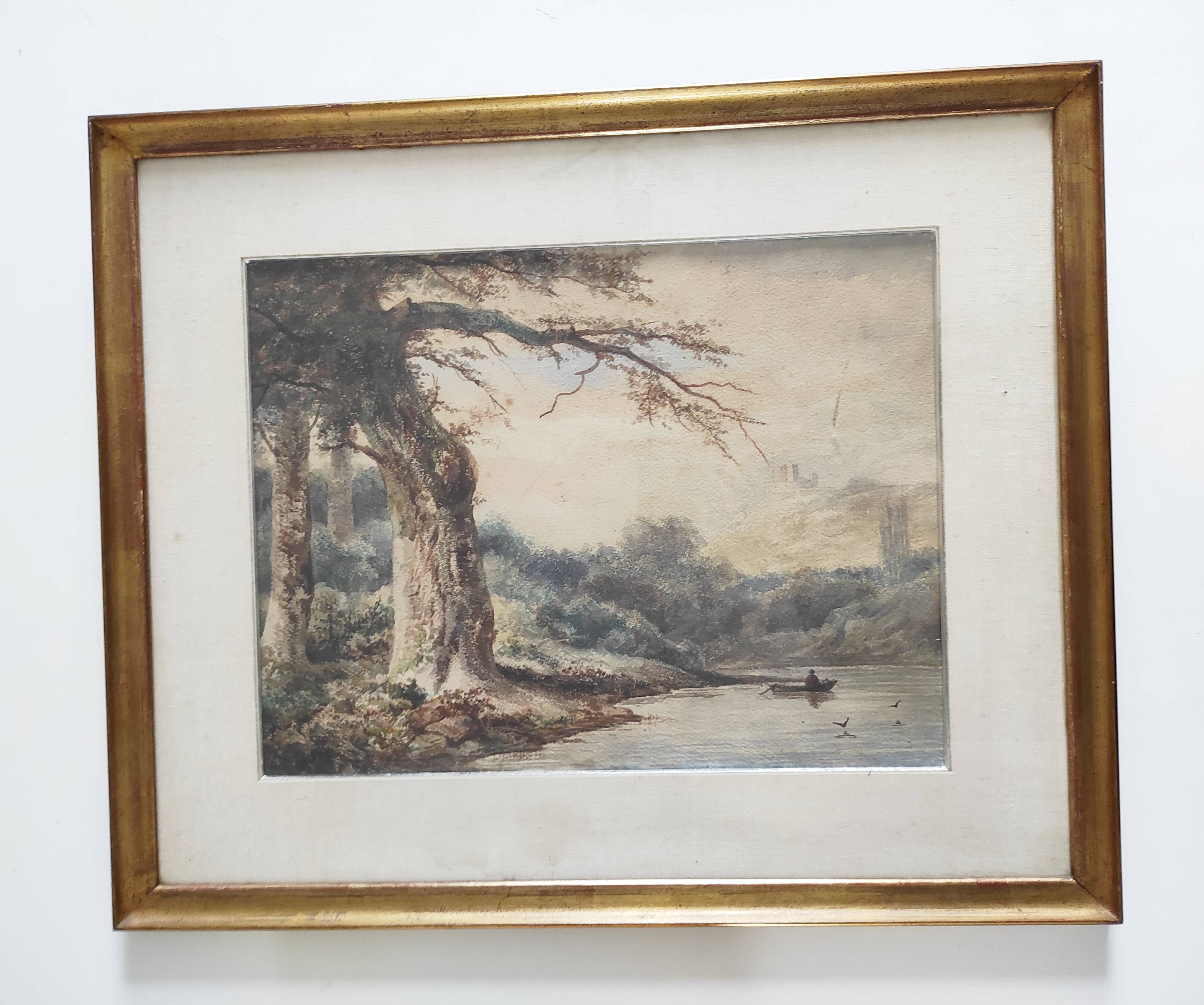 View of a Lake, 19th Century Framed Watercolor