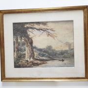 View of a Lake, 19th Century Framed Watercolor