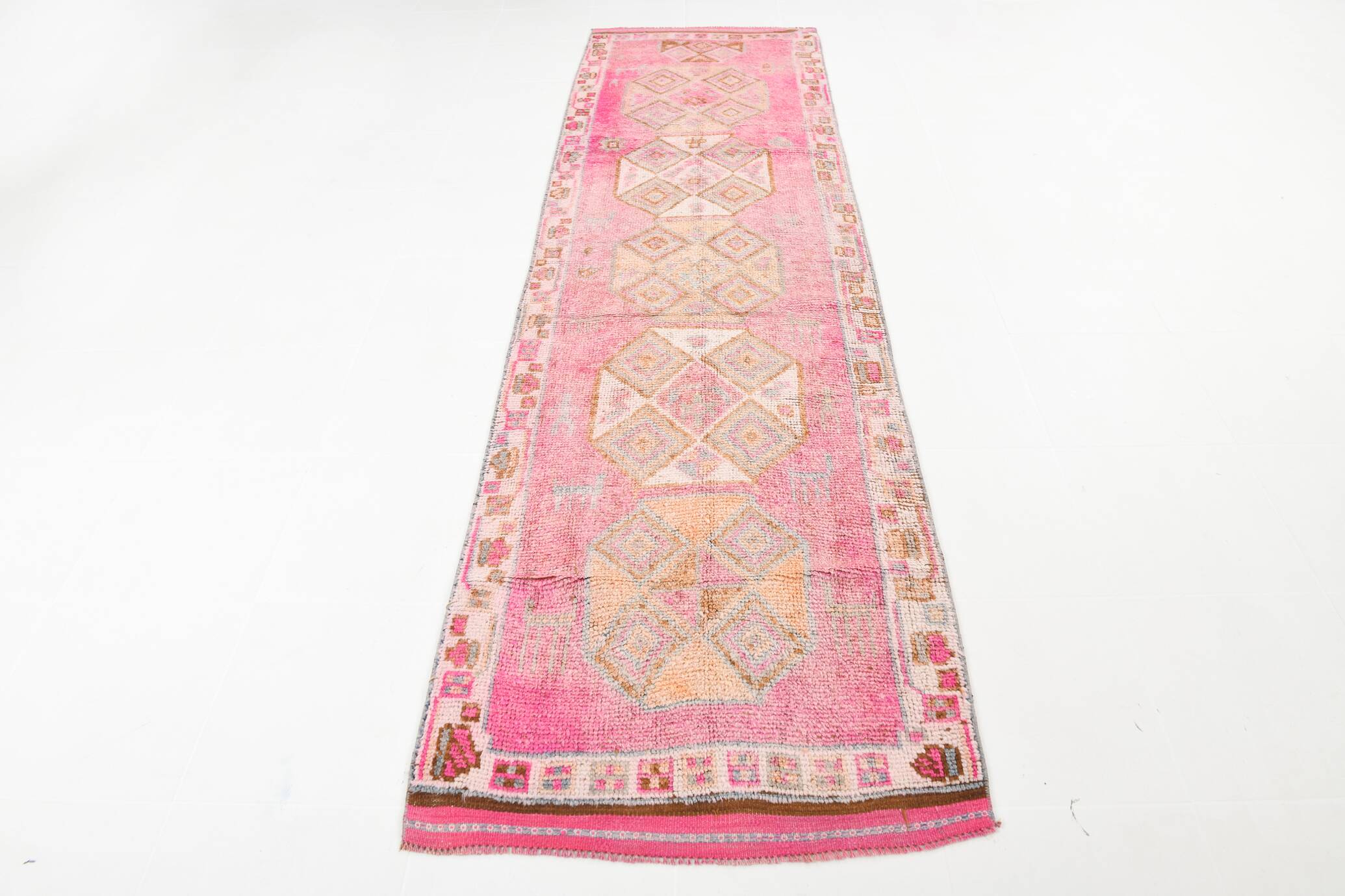 Soft Pink Turkish Vintage Runner Rug, 93x335Cm