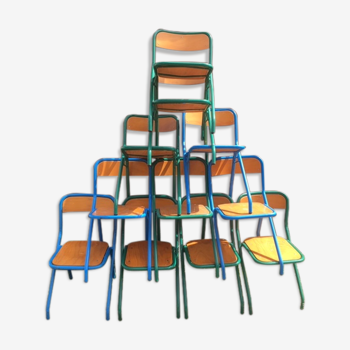 Lot de 11 chaises écoles des années 70