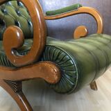 Fauteuil Chesterfield en cuir vert vintage