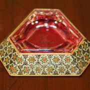 Cendrier persan antique avec plateau triangulaire en verre