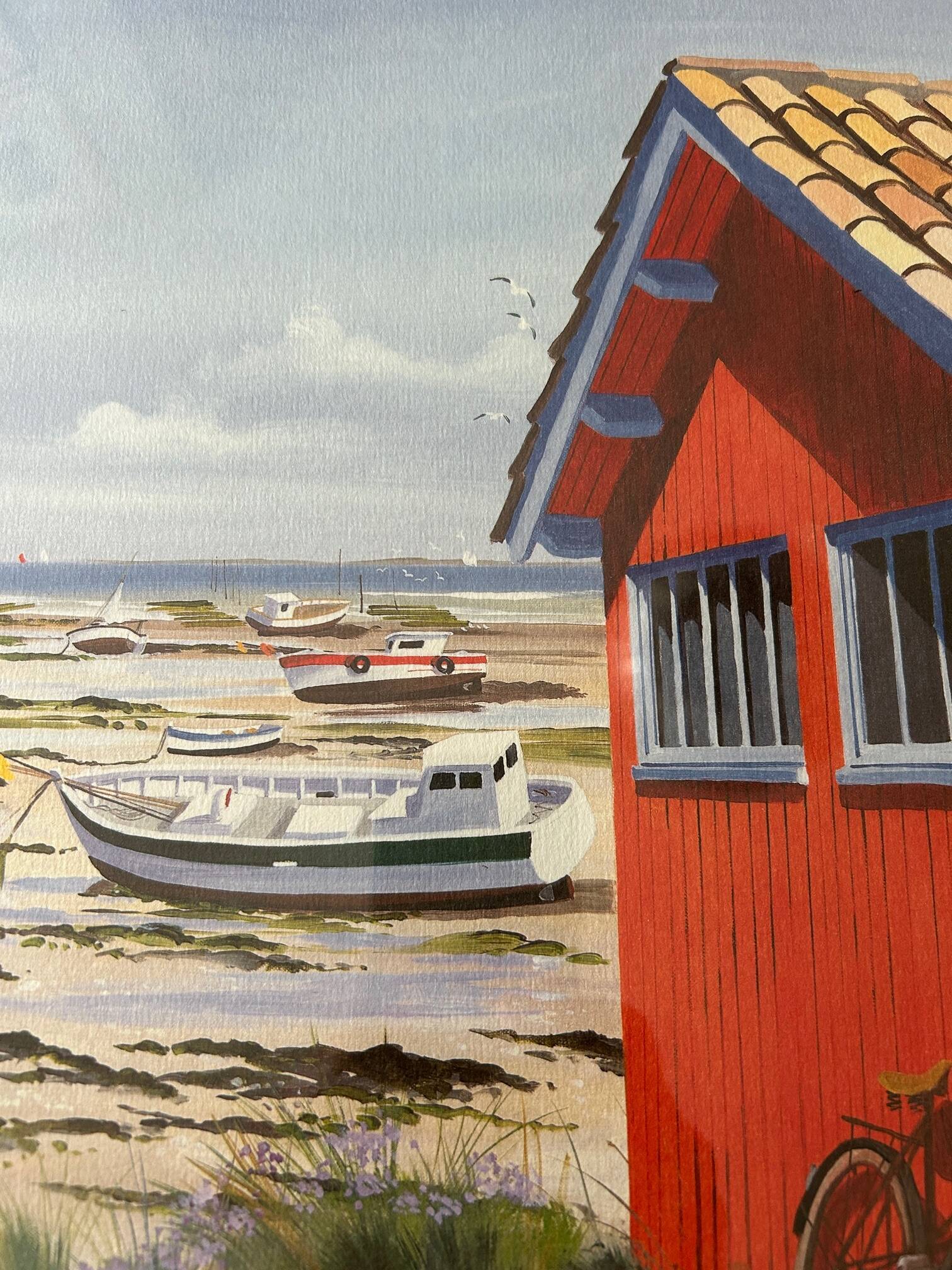 lithograph "Fisherman's hut" signed Henri Deuil