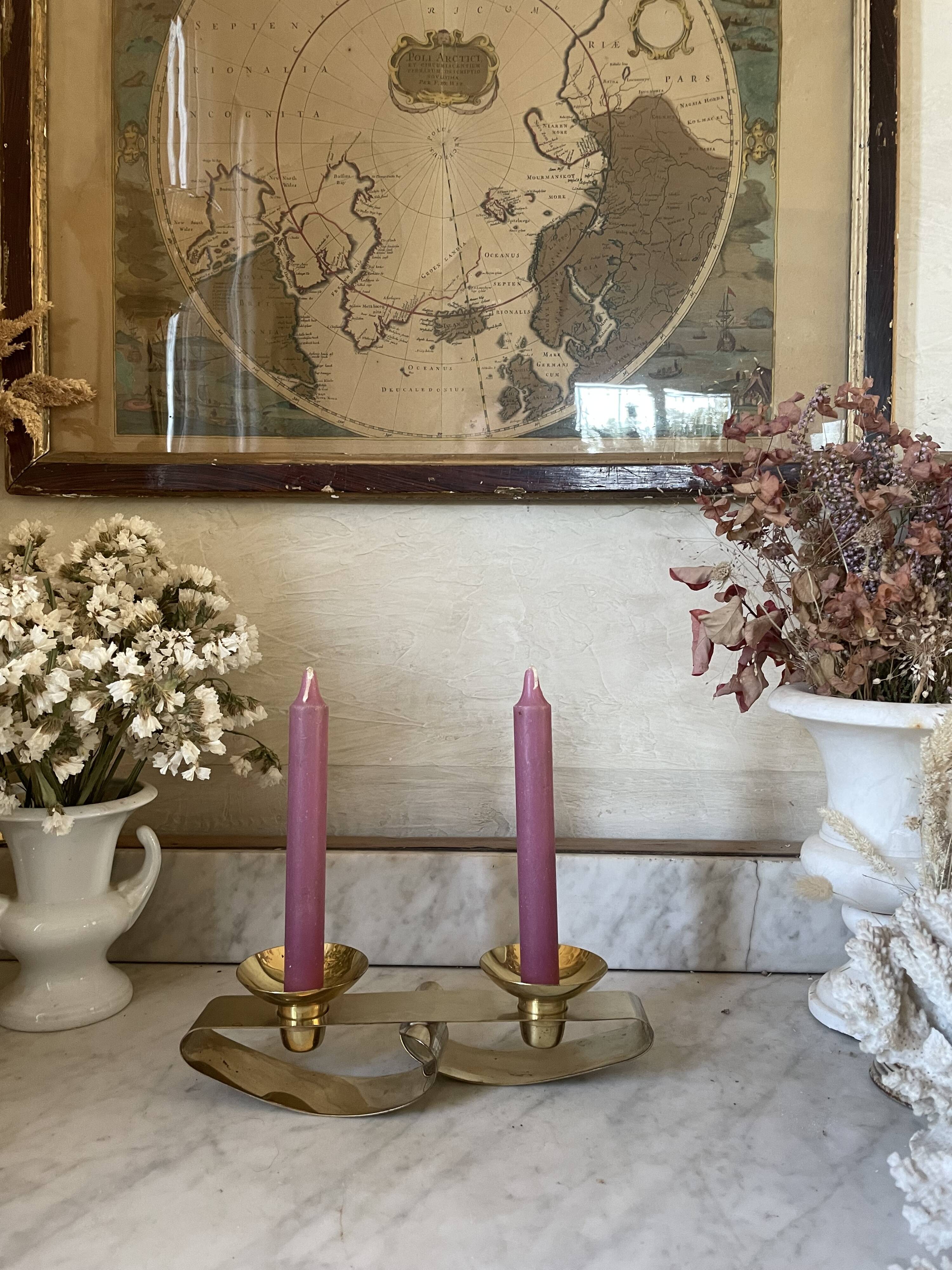 Vintage double Scandinavian candlestick in brass