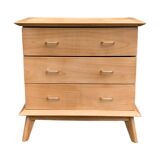 Vintage chest of drawers with compass feet, solid raw beech, 1960s