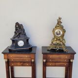 Pair of empire consoles in mahogany and 19th century marble