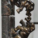 Art Deco Elephant Bookends. In regula on a black veined marble base. Rare model