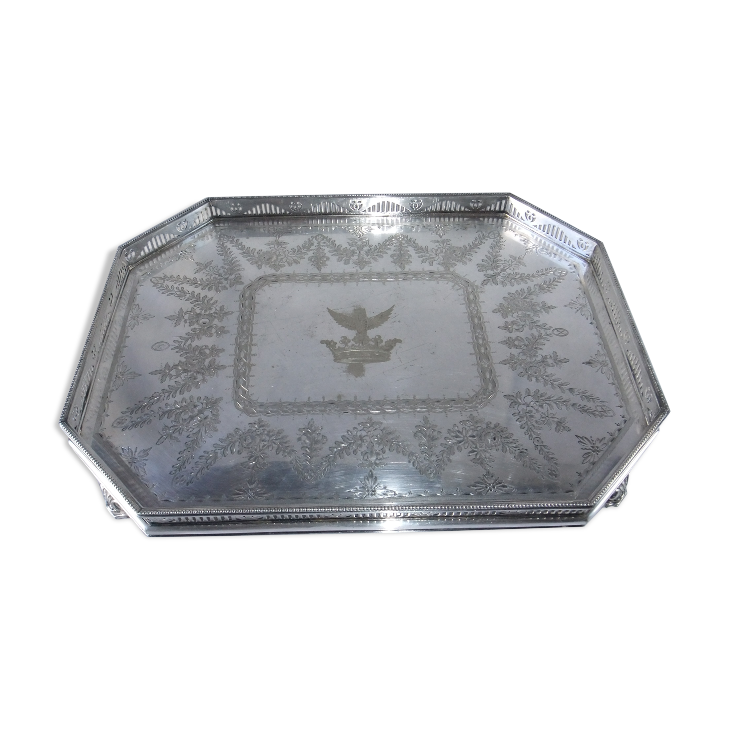 Serving tray punch goldsmith Martin Hall - Co silver metal eagle crown