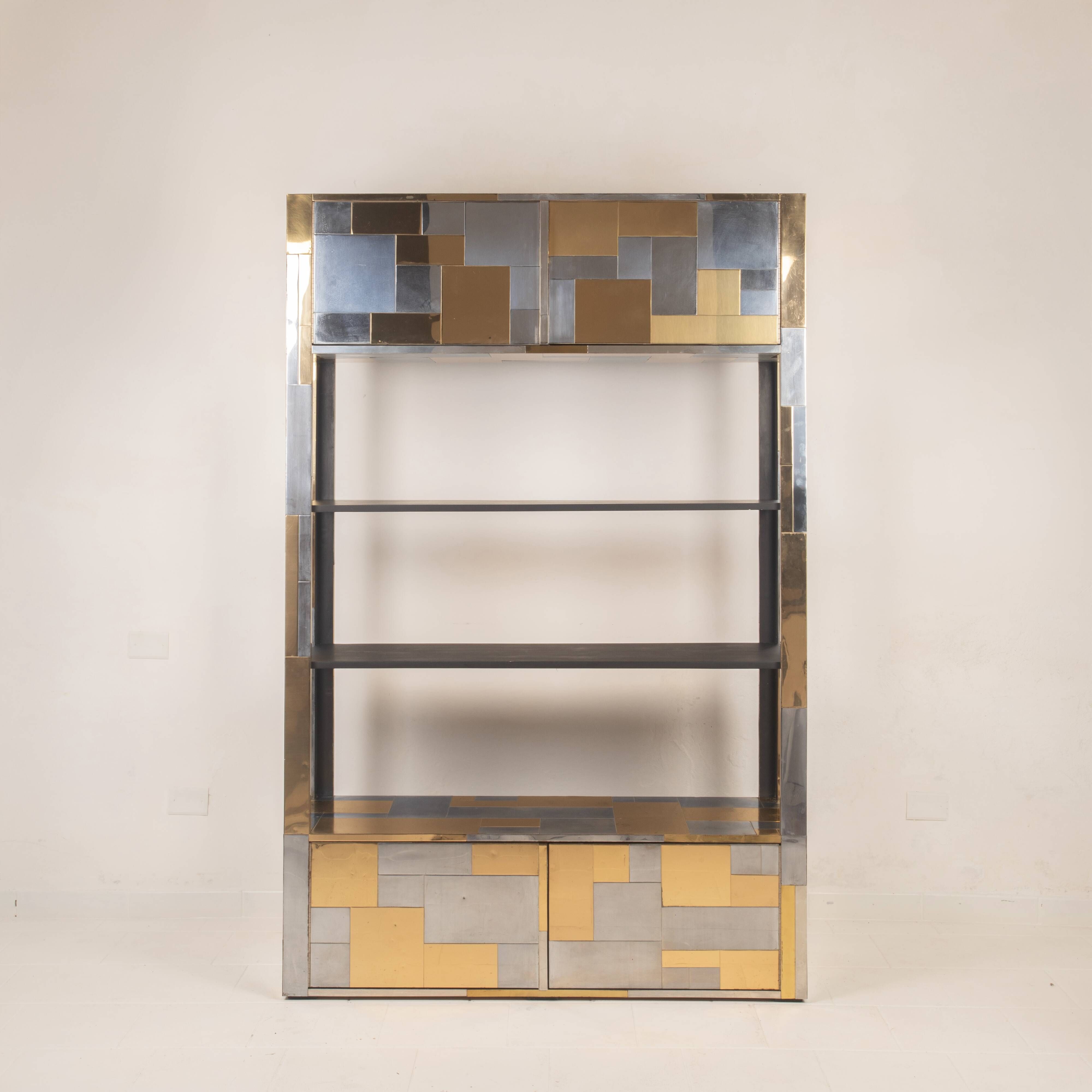 Paul Evans Cityscape Brass and Stainless Steel Bookcase, First Series, 1971